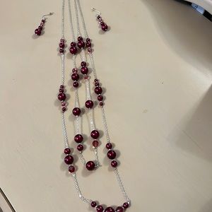 White House Black Market burgundy 2 strand necklace and earrings
